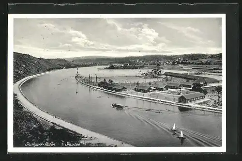 AK Stuttgart-Hofen, Panorama vom Stausee