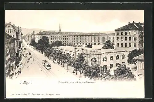 AK Stuttgart, Rotebühlstrasse mit Infanteriekaserne