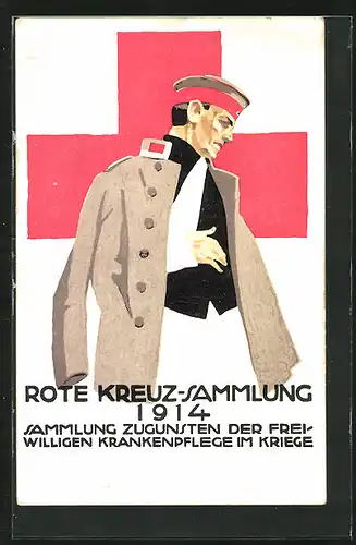 Künstler-AK Ludwig Hohlwein: Rote Kreuz-Sammlung 1914, Ganzsache Bayern