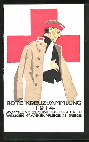Künstler-AK Ludwig Hohlwein: Rote Kreuz-Sammlung 1914, Ganzsache Bayern