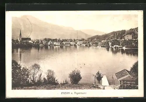 AK Egern a. Tegernsee, Uferpartie und Boot