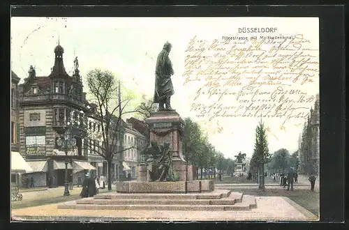 AK Düsseldorf, Alleestrasse mit Moltkedenkmal