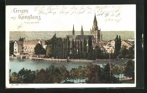 AK Konstanz /Bodensee, Blick auf Flusspartie mit Kirche