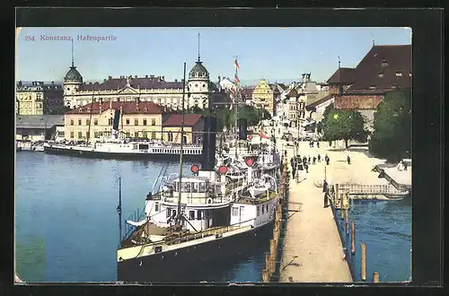 AK Konstanz, Hafenpartie mit grossem Dampfer