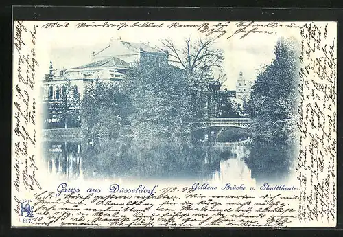 AK Düsseldorf, Goldene Brücke und Stadttheater