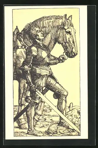 Künstler-AK Kunstwart: Ritter mit Pferd auf Schlachtfeld