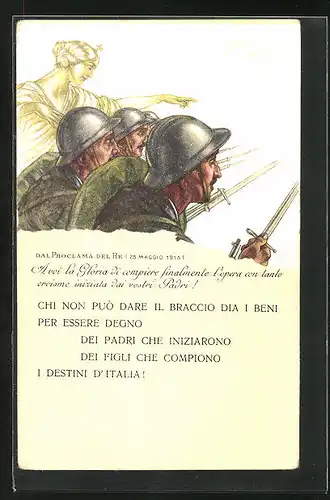 Künstler-AK sign. Aldo Mazza: Kriegsanleihe, Italienische Soldaten mit Bajonett