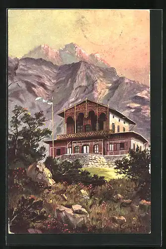 Künstler-AK sign. L. Schröpfer: Haus im Gebirge
