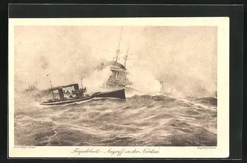 Künstler-AK Willy Stoewer: Torpedoboots-Angriff in der Nordsee