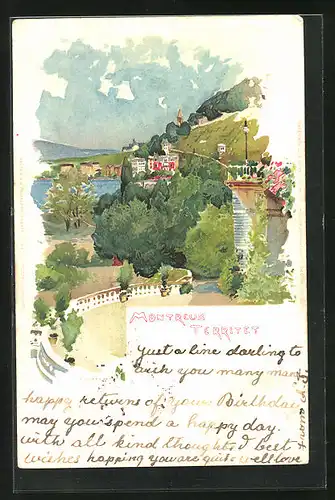 Künstler-AK Fritz Voellmy: Montreux Territet, Blumenterrasse