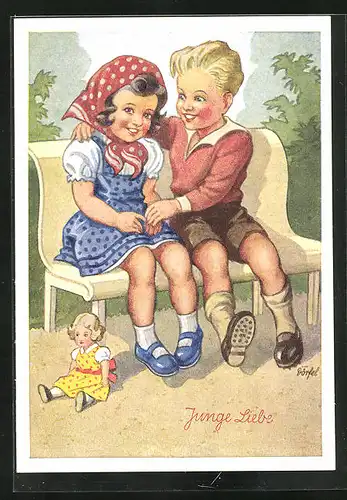 Künstler-AK Dörfel: Horn Serie Kinderlust, Junge Liebe