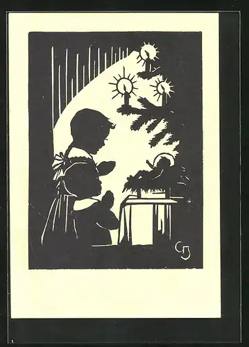 Künstler-AK sign. G. Januszewski: Kinder vor der Krippe