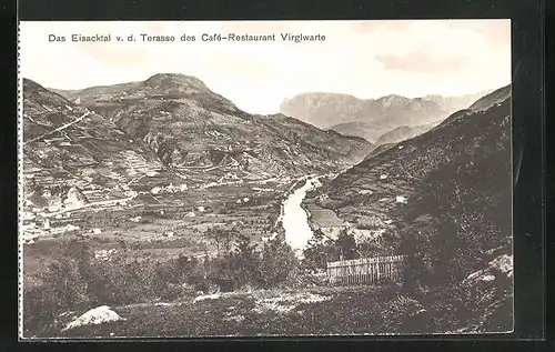 AK Bozen, Das Eisacktal v. d. Terrasse des Café-Restaurant Virglwarte