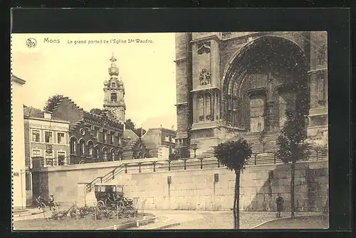 AK Mons, Le grand portail de l`Eglise Ste Waudru