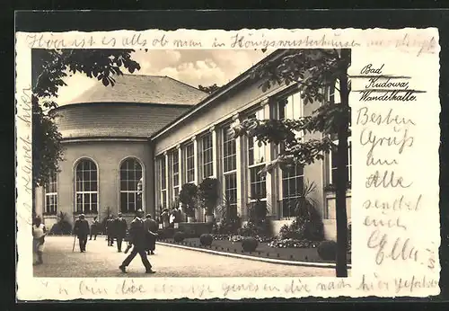 AK Bad Kudowa, Wandelhalle mit Gartenpartie