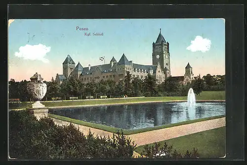 AK Posen / Poznan, Schloss mit Schlossteich