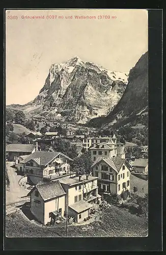 AK Grindelwald, Ortspartie mit Wetterhorn