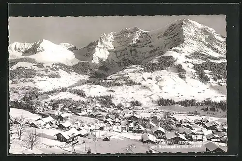 AK Adelboden, Teilansicht mit Bonderspitze und Lohner im Schnee