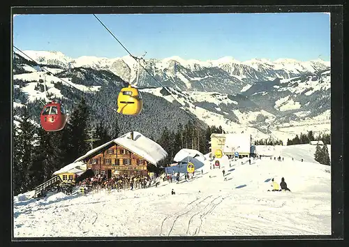 AK Zweisimmen, Hotel Berghaus Gobeli auf dem Rinderberg und Gondelbahn