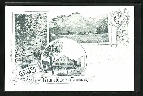 AK Kranabitten /Innsbruck, Gasthaus Kranabitten, Totalansicht, Kranabitter Klamm