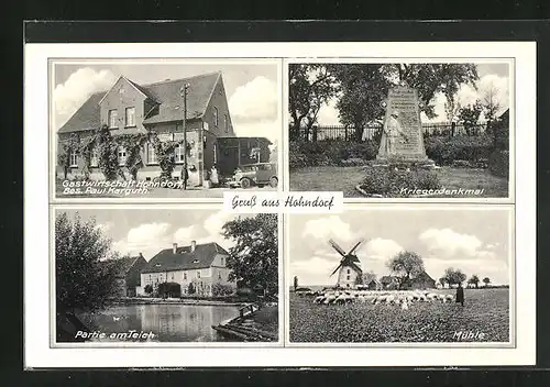 AK Hohndorf, Gasthaus v. Paul Karguth, Mühle, Kriegerdenkmal
