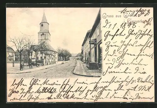 AK Gronau i. H., Strassenpartie mit Kirche