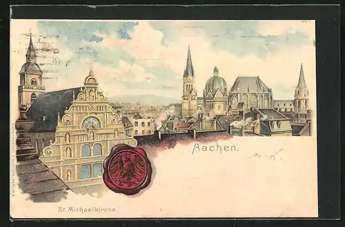 Lithographie Aachen, St. Michaelkirche