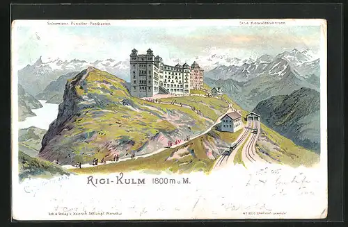 Künstler-AK C. Steinmann Nr. 2070: Rigi-Kulm, Hotel und Bergbahn