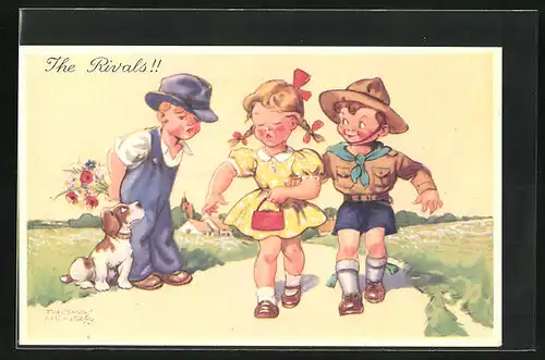 Künstler-AK sign. Thomas Henry: The Rivals, Verehrer hat das Nachsehen