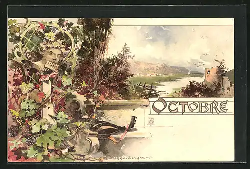 Künstler-AK Theodor Guggenberger: Oktober, Ruine in herbstlichen Farben