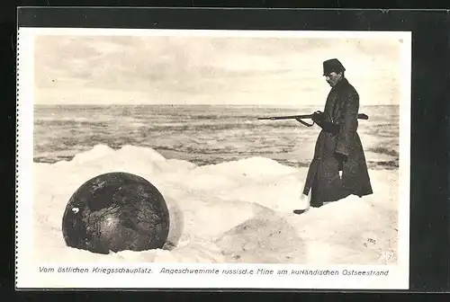 AK Angeschwemmte russ. Mine am kurländischen Strand