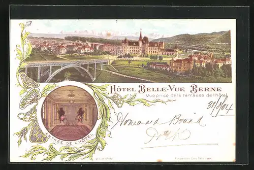 Lithographie Berne, Hotel Belle-Vue, Vue prise de la terasse de l`hotel, Ortsansicht