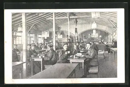 AK Herbesthal, Hilfestelle Rotes Kreuz, Soldaten in Uniform in der Kantine