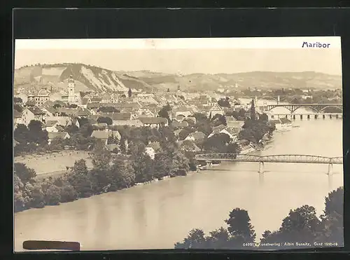 AK Maribor / Marburg, Flusspartie mit Brücken in die Stadt