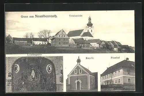 AK Neualbenreuth, Lourdesgrotte, Kapelle, Pfarrhof
