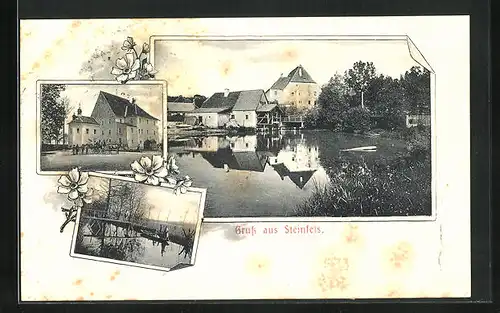 AK Steinfels, Uferpartie, Brücke, Ortspartie