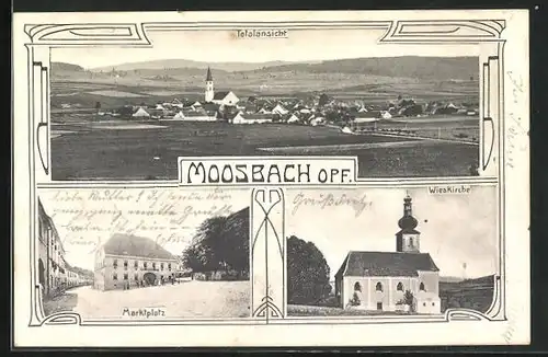 AK Moosbach /Opf., Totalansicht, Marktplatz, Wieskirche