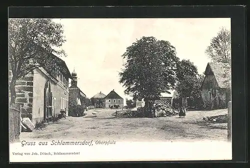 AK Schlammersdorf /Oberpfalz, Ortspartie mit Kirche