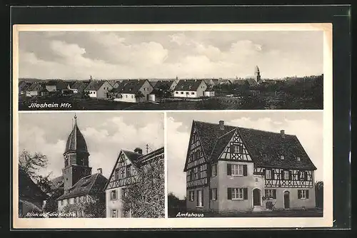 AK Illesheim /Mfr., Teilansicht, Blick auf die Kirche, Amtshaus