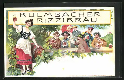Künstler-AK Kulmbach, Brauerei Kulmbacher Rizzibräu