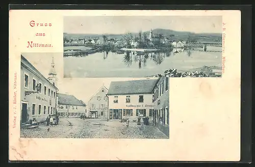 AK Nittenau, Strassenpartie mit Gasthof zum Bären, Panorama