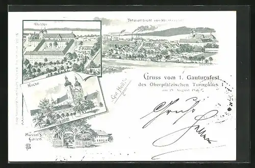 Lithographie Waldsassen, 1. Gauturnfest des Oberpfälz. Turngaues I 1898, Koster
