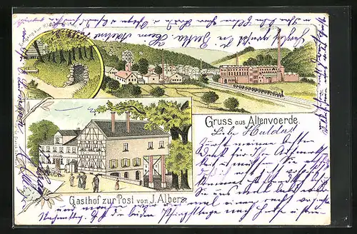 Lithographie Altenvoerde, Gasthof zur Post v. J. Albers, Teilansicht