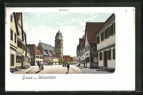 Lithographie Weismain, Marktplatz mit Geschäften