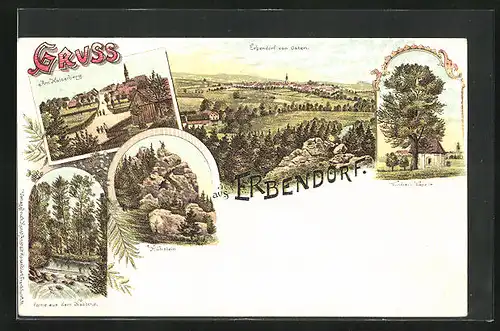 Lithographie Erbendorf, Kühstein, Partie aus dem Naabtal, Kaiserberg