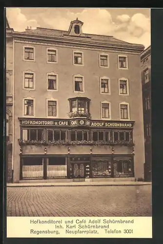 AK Regensburg, Cafe und Hofkonditorei Adolf Schürnbrand am Neupfarrplatz