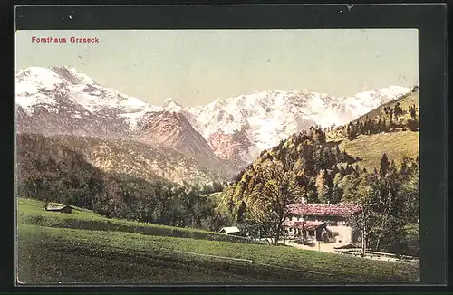 AK Graseck, Forsthaus mit Bergpanorama