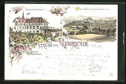 Lithographie Ruhrstein, Restaurant z. Ruhrstein, Villa Hügel
