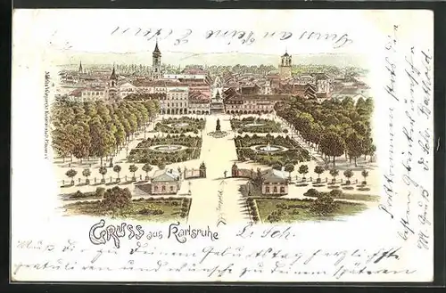 Lithographie Karlsruhe, Schlosspark im Sommer