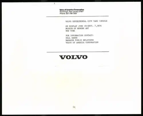 Fotografie Auto Volvo Prototyp, Schnitt-Darstellung Experimental Taxi, Grossformat 25 x 20cm